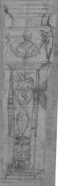 UV reflectance photograph Black chalk drawing of chimney pillar decorated with figures