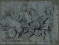 UV fluorescence photograph Red chalk drawing of a relief with a hunt scene of four figures and three wild cats from the Palazzo Savelli