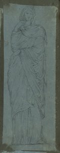 UV fluorescence photograph Standing female robed figure in the pose of a Pudicitia, drawn with black chalk