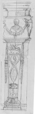 Infrared reflectance photograph Black chalk drawing of chimney pillar decorated with figures