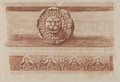 Auflichtaufnahme Mit Rötel gefertigte Frontalansicht eines Wasserspeiers in Form eines Löwenkopfs und Kyma vom Dioskurentempel auf dem Forum Romanum