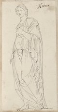 Auflichtaufnahme Federzeichnung einer weiblichen stehenden Figur, der Flora Farnese, mit einem Kranz in der Hand