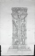 Infrarotreflektografie Aufsicht vom reich mit Ornamenten geschmückten Dreifuß des Apoll mit Schlange in schwarzer Kreide, Graphit und Rötel gefertigt