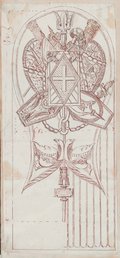 Infrarot-Falschfarben-Aufnahme Mit Feder und Kreide gezeichneter Entwurf für die mit Wappen geschmückte zentrale Stele an der Piazza dei Cavalieri di Malta in Rom