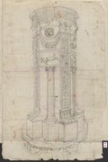 Aufnahme Zeichenmedien Tiefenräumliche Feder-, Kreide- und Graphitzeichnung des mit Pilastern und Säulen architektonisch gestalteten sogenannten Albano-Altar