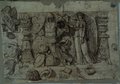 UV-Fluoreszenz-Aufnahme Mit Rötel sehr detailreich gezeichnetes Relief mit geflügelter Viktoria und zahlreichen Trophäen aus der Domus Flavia auf dem Palatin