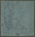 UV fluorescence photograph Male back nude fighting with a lion, chalk drawing of the relief with Hercules fighting with a lion from Villa Medici