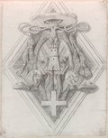 Infrared false-colour photograph Design for the stucco ceiling with heraldic cartouche for the church of Santa Maria del Priorato, filled with a Greek cross, trophies, tower and crowned eagle