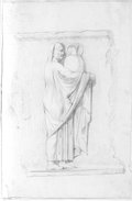 Infrared reflectance photograph Black chalk drawing of a fragment of a relief with a male figure holding an amphora from an Isis procession