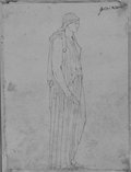 UV reflectance photograph Pen and ink drawing of a female robed figure in profile, holding a bowl from, the Giustiniani Collection