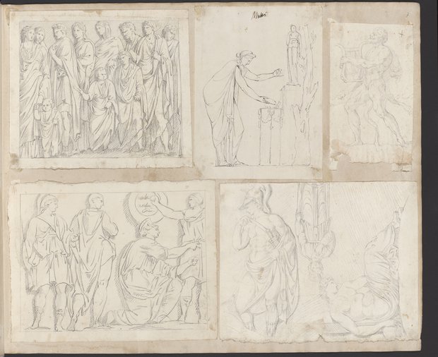 Visible reflectance photograph, figure procession, studies with a figure in front of an altar, soldier