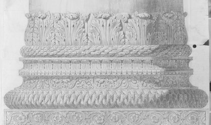 Zeichnung einer monumentalen und detailreich verzierten Säulenbasis