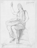 Infrared reflectance photograph Light brown washed pen and chalk drawing of the seated female figure of Hygieia with a curled snake on her lap, from the Giustiniani Collection