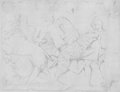 Infrared reflectance photograph Red chalk drawing of a relief with a hunt scene of four figures and three wild cats from the Palazzo Savelli