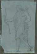 UV fluorescence photograph Black chalk drawing of a striding male figure with quiver and bow