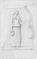 Infrarotreflektografie Mit schwarzer Kreide gezeichnetes Fragment eines Reliefs mit einer weiblichen Figur in Profilansicht aus einer Isisprozession