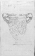 Infrarotreflektografie Schwarze Kreidezeichnung mit Rötel-Details der sogenannten Stowe-Vase mit Eroten und Blattrankenschmuck und figürlichen Griffhenkeln