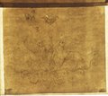 Durchlicht-Aufnahme Mit schwarzer Kreide gezeichnete Details, darunter zwei achsensymmetrisch angelegte Greifen,  des Brustpanzers von der Kolossalstatue des Mars Ultor in den Kapitolinischen Museen