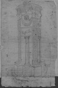 UV reflectance photograph Perspective pen, chalk and graphite drawing of the so-called Albano Altar, decorated with pilasters and columns