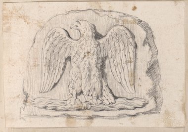 Auflichtaufnahme Schwarze Kreidezeichnung des Relieffragments eines Adlers mit Blitzbündel