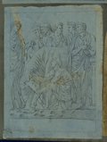 UV-Fluoreszenz-Aufnahme In schwarzer Kreide gezeichnetes Fragment vom Reliefs einer Opferszene mit Figurengruppe und Stier von der Ara Pietatis aus der Villa Medici