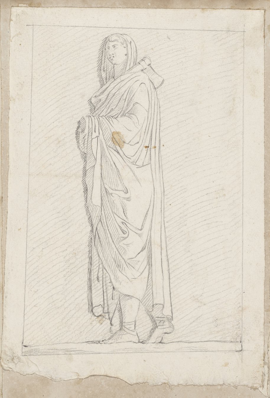 Visible reflectance photograph Male figure with axe laid over his left shoulder, drawn with black chalk, from a figural procession of the Ara Pacis