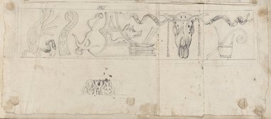 Visible reflectance photograph Section of a frieze with bucrania, ritual implements and ship trophies from the Palazzo dei Conservatori, drawn in black chalk