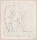 Infrared false-colour photograph Male back nude fighting with a lion, chalk drawing of the relief with Hercules fighting with a lion from Villa Medici