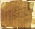 Durchlicht-Aufnahme Kreidezeichnung der bärtigen Männerfigur des Paulus mit zum Segensgestus ausgestrecktem rechten Arm und Schwert in der linken Hand, von der Marc-Aurel-Säule. Links daneben Rötelzeichnung eines Fußes in Sandale