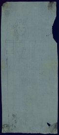 UV-Fluoreszenz-Aufnahme Skizze eines länglichen Pfeilers mit Prankenfüßen und Hermendekor in schwarzer Kreide gezeichnet
