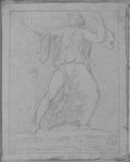 UV reflectance photograph Female figure drawn with black chalk in frontal view in lunge with arms raised and head turned into profile