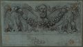 UV fluorescence photograph Red chalk drawing over black chalk preliminary drawing of a relief with a bearded mask and two eagles carrying a garland of fruit, from the garden facade of the Palazzo Barberini