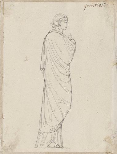 Visible reflectance photograph Pen and ink drawing of a female robed figure in profile, from the Mattei Collection