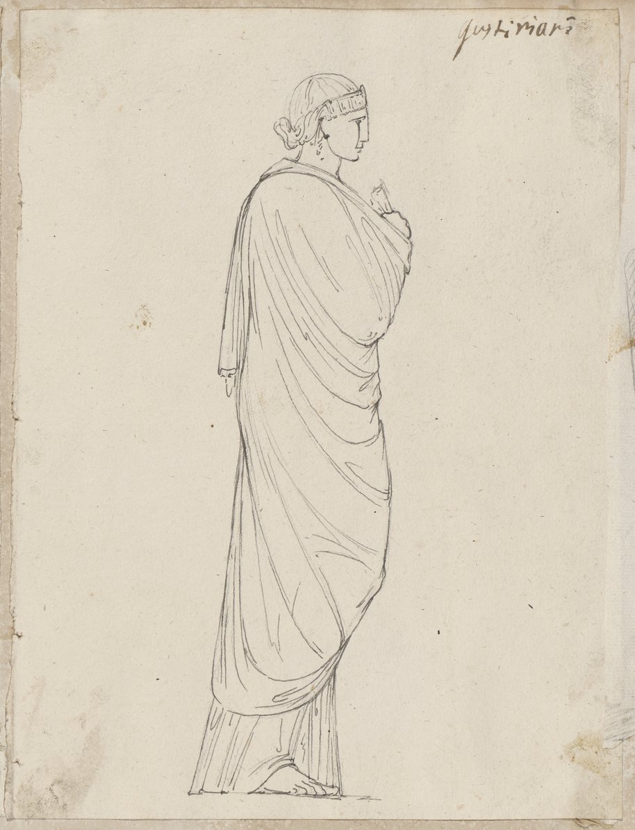 Auflichtaufnahme Federzeichnung einer weibliche Gewandfigur im Profil aus der Sammlung Mattei