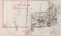 Infrarot-Falschfarben-Aufnahme Entwurf eines Titelblatts in brauner Tinte und um 90 Grad verdrehte Kreide-Skizze eines Adlerkapitells