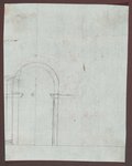 Infrared false-colour photograph Rough architectural sketch of a round arch with impost and column made with black chalk