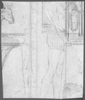 Infrarotreflektografie Fragment einer Vorzeichnung mit Rötel für einen ägyptisierenden Kamin mit angeschnittener Ganzkörperfigur und Tierkopf