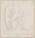 Visible reflectance photograph Male back nude fighting with a lion, chalk drawing of the relief with Hercules fighting with a lion from Villa Medici