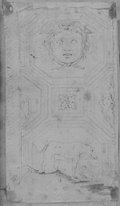 UV-Reflektografie Kassettiertes Säulenfragment mit Masken, Hunden und Rosetten, in Kreide gezeichnet