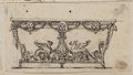 Visible reflectance photograph Pen and ink drawing of a console table with griffin, mask and ram's head motifs