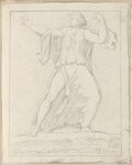 Visible reflectance photograph Female figure drawn with black chalk in frontal view in lunge with arms raised and head turned into profile