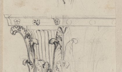 Studie eines verzierten, oberen Säulenabschlusses, die nur auf der linken Hälfte ausgeführt wurde