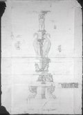 Infrared reflectance photograph Drawing in chalk, graphite and red chalk of the so-called Newdigate candelabra with rich ornamental decoration, birds and many figures