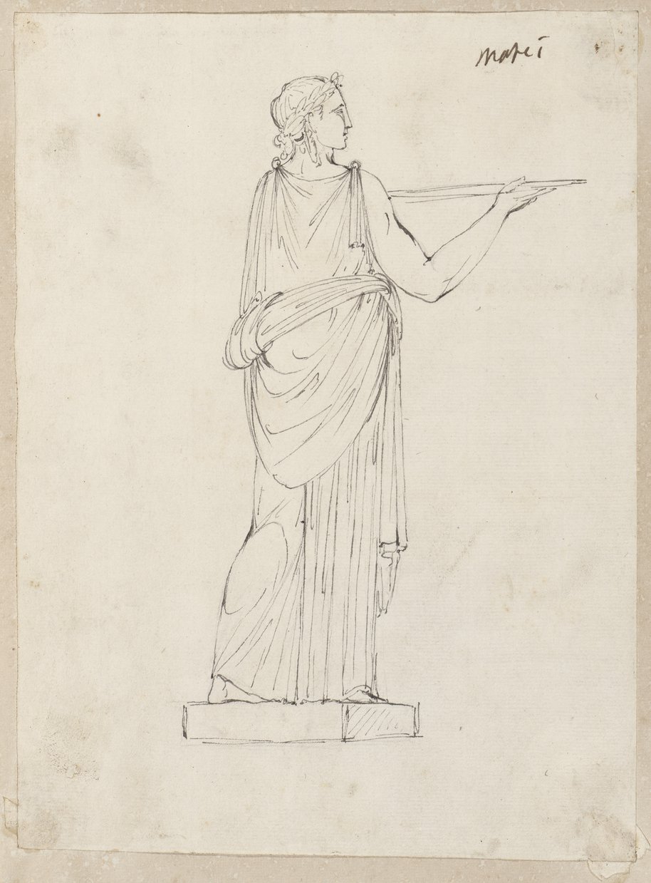 Visible reflectance photograph Pen and chalk drawing of a female robed figure in profile view from the Mattei Collection