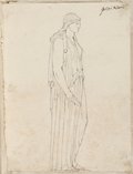 Visible reflectance photo Pen and ink drawing of a female robed figure in profile, holding a bowl from, the Giustiniani Collection