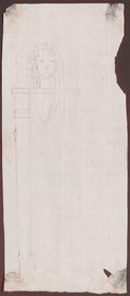 Infrarot-Falschfarben-Aufnahme Skizze eines länglichen Pfeilers mit Prankenfüßen und Hermendekor in schwarzer Kreide gezeichnet