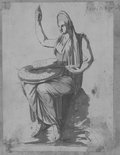 UV reflectance photograph Light brown washed pen and chalk drawing of the seated female figure of Hygieia with a curled snake on her lap, from the Giustiniani Collection