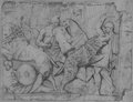 UV reflectance photograph Red chalk drawing of a relief with a hunt scene of four figures and three wild cats from the Palazzo Savelli