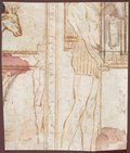 Infrarot-Falschfarben-Aufnahme Fragment einer Vorzeichnung mit Rötel für einen ägyptisierenden Kamin mit angeschnittener Ganzkörperfigur und Tierkopf