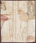 Infrared false-colour photograph Fragment of a preliminary drawing with red chalk for a fireplace with Egyptian motifs and an animal head, one full body figure is trimmed